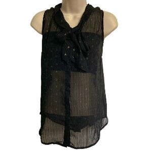 A NEW DAY Sheer Black Gold Thread Sleeveless Blouse Womens Medium